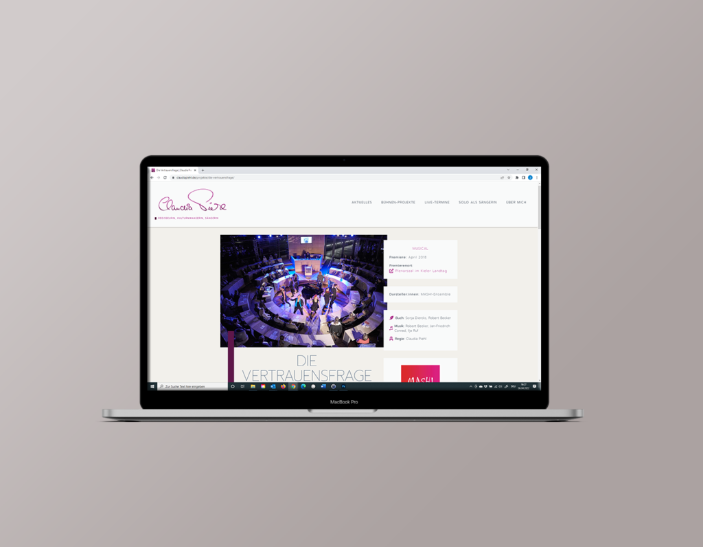 Website-Design und Umsetzung für Claudia Piehl - Einzeldarstellung eines Musical-Projektes