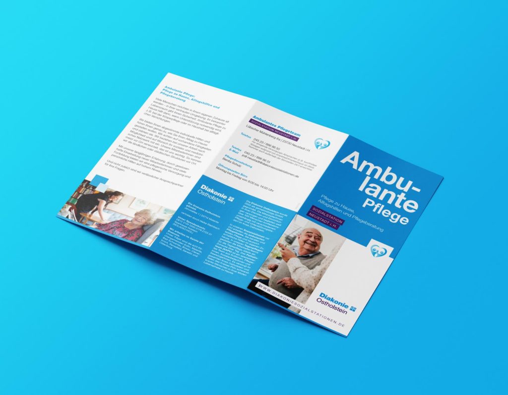 Außenseite eines Folders für Ambulante Pflegeteams der Diakonie Ostholstein gGmbH